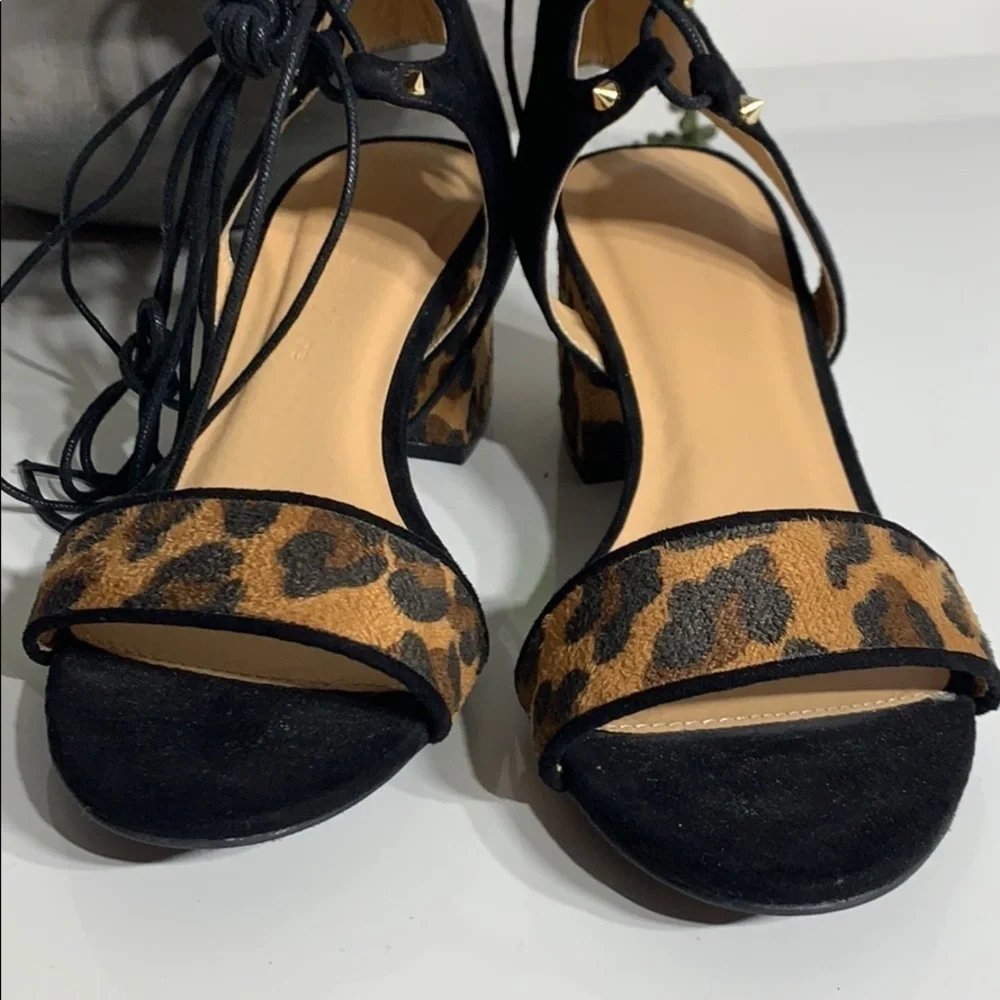 Wild Diva Lounge Leopard strappy open toe block heel shoes women’s  size 7 new